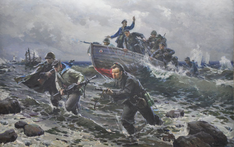 Картина художника Виктора Пузырькова Черноморцы (1947 год). Именно так выглядела высадка десанта в Судаке